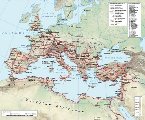 Showing the network of main Roman roads