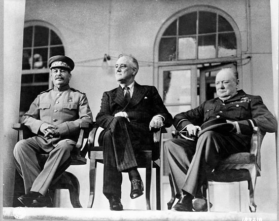 The Soviet General Secretary Joseph Stalin, US President Franklin D. Roosevelt and British Prime Minister Winston Churchill