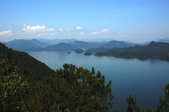 Thousand Island Lake or Qiandao Lake taken from atop a bell tower