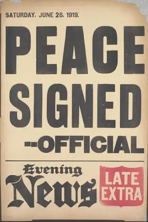 A British news placard announcing the signing of the peace treaty