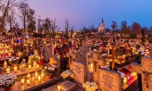 All Saints' Day at a cemetery in Gniezno, Poland
