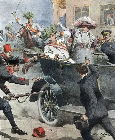 Assassination-illustrated-in-the-Italian-newspaper-12-July-1914-by-Achille-Beltrame