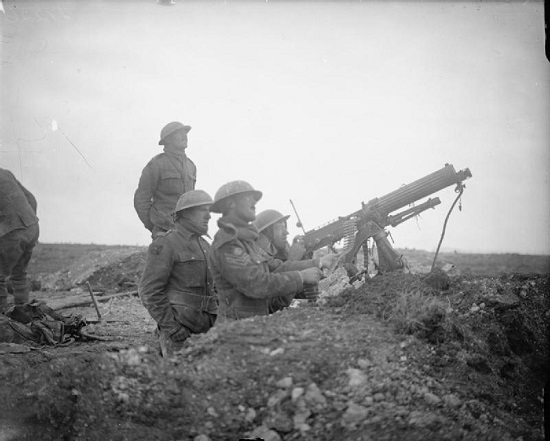 British machine gunners fire on German aircraft near Arras