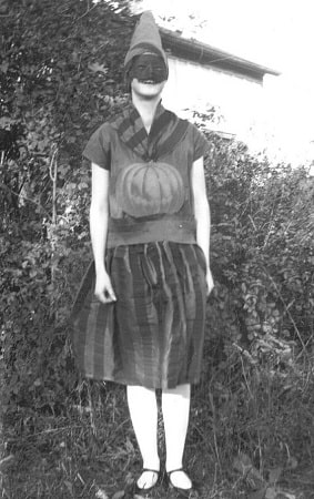 Girl in a Halloween costume in 1928, Ontario, Canada