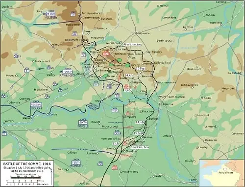 Map of the Battle of the Somme, 1916