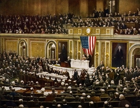 President Woodrow Wilson asking Congress to declare war on Germany on April 2, 1917