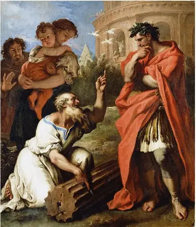 Tarquin the Elder consulting Attus Nevius the Augur