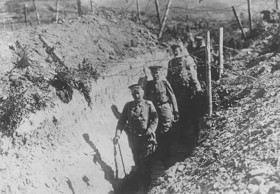 The Kaiser on the way through a communication trench, 4 April 1918