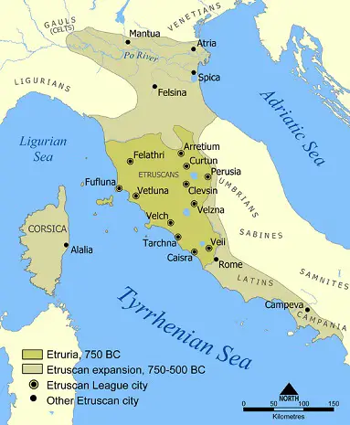 The area covered by the Etruscan civilisation