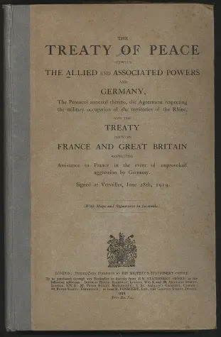 The cover of a publication of the Treaty of Versailles in English