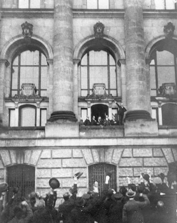 The declaration of the Republic at the Reichstag building on 9 November