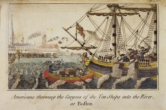 A 1789 depiction of the Boston Tea Act Party