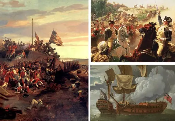 A collection of public domain images of the American Revolutionary War, together in a montage