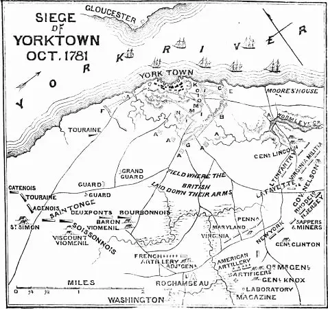 A plan of the Battle of Yorktown drawn in 1875